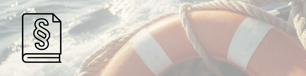 Icon “About” on an image with a lifebuoy, behind it a rope and the sea